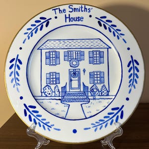Custom House Portrait on Ceramic Plate Hand-painted Platter House Portrait from Photo Anniversary Gift for Parents Housewarming Gift