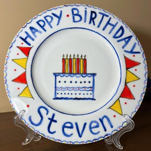 Personalized plate for birthday gift, Hand painted birthday plate with name, Custom ceramic plate for cake, Сake plate for birthday party