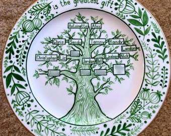Hand‑Painted Family Tree Decorative Plate – Custom Ceramic Family Tree for Anniversary, Wedding, Parents & In‑Laws Gift