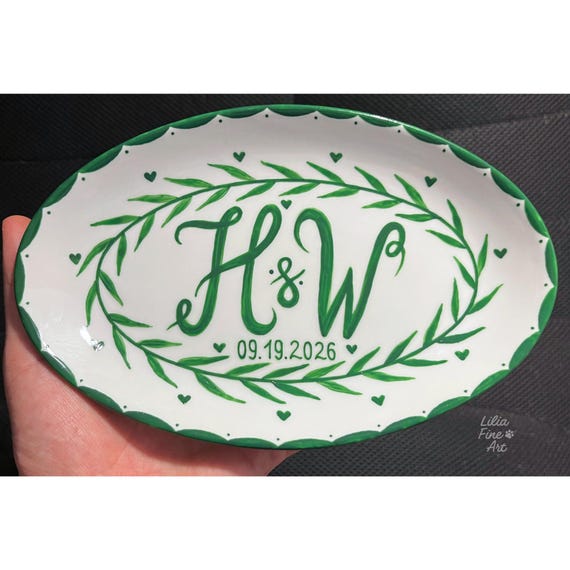 Personalized Wedding Plate, Custom Couple Initials Gift, Hand Painted Ceramic Keepsake for Newlyweds, Engagement Gift, Anniversary Gift