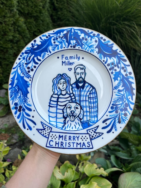 Custom Portrait Ceramic Plate Personalized Hand Painted Plate