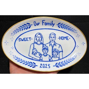 Personalized Ceramic Plate with Family Portrait, Hand Painted, Unique Gift for Housewarming, Christmas or Birthday, Gift for Holidays