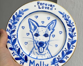 Hand-Painted Dog Portrait Ceramic Plate - Custom Pet Memorial Wall Art