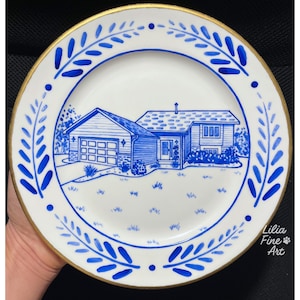 Custom Hand-Painted Plate Personalized Ceramic Platter with House or Church Portrait, Unique Gift for Family, Friends, or Couple