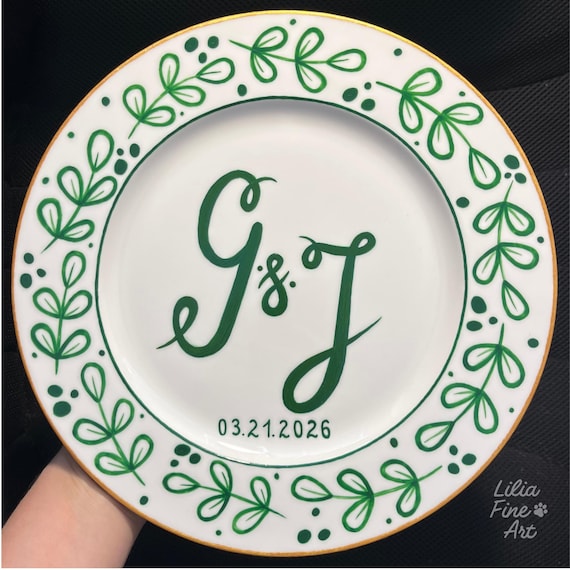 Personalized Hand-Painted Ceramic Wedding Plate, Custom Couple Keepsake, Anniversary Gift