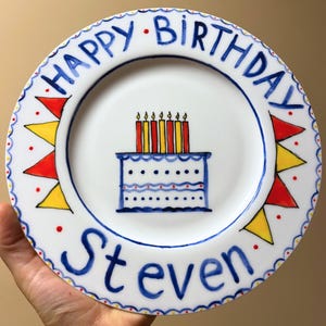 Custom Birthday Cake Plate – Hand-Painted Personalized Name Plate, Ceramic Gift for Birthday Party or Celebration