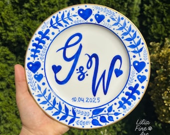 Hand-Painted Wedding Plate – Personalized Monogram Keepsake