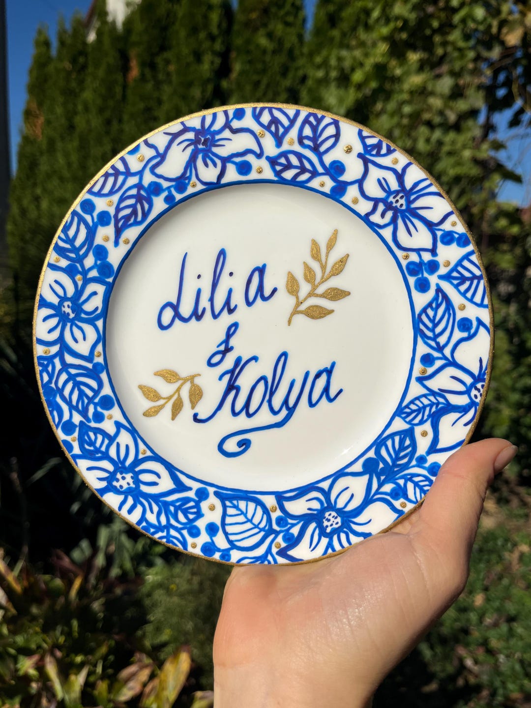 Hand-painted Personalized Ceramic Wedding Plate: Custom Engagement ...