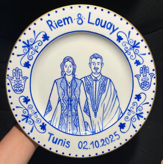 Hand-Painted Ceramic Wedding Portrait Plate, Personalized Keepsake Gift
