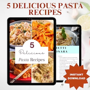 5 Delicious Pasta Recipes | Recipe book | Digital recipe ebook | Instant Pdf Download | Healthy pasta recipes