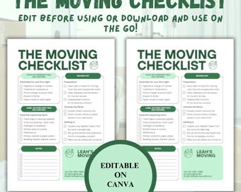 Home Moving Checklist | Relocation Planner (Editable on Canva)