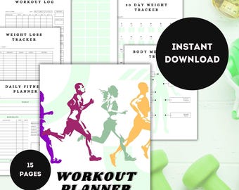 Digital Workout Planner | Fitness, Weight Loss Tracker (15 Pages)