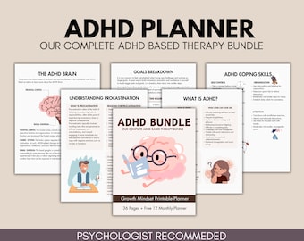 ADHD Planner Bundle, Teens & Adults, CBT Therapy Resource (Digital Download)