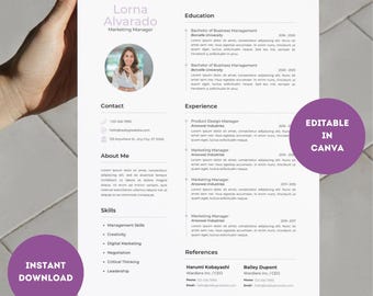 Plantilla de currículum ejecutivo moderno / Editable en Canva (Descarga instantánea)