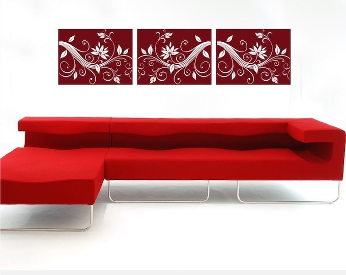 3 Panel Scrolled Floral Wall Decal Highly Detailed Large Vinyl Wall Art Etsy