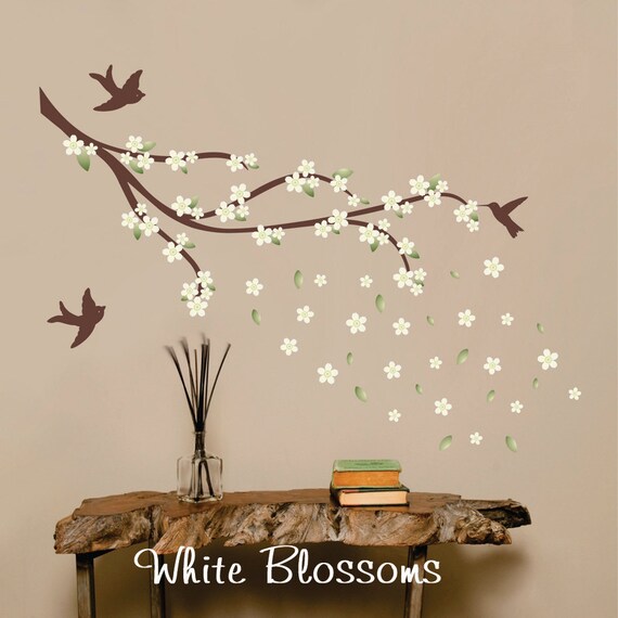 Items similar to Printed White Cherry Blossoms Wall Decal Branch with