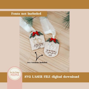 Primeiro enfeite de noivado de Natal SVG | Arquivo digital de Natal | Arquivos de corte a laser de Natal | Arquivos digitais de enfeites | Recém-noivos 2024