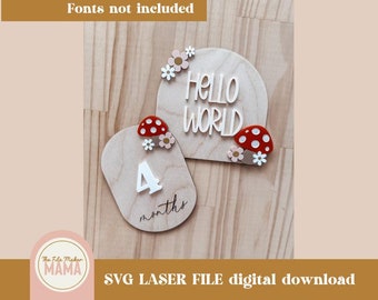 Mushroom Svg | Cut File | Laser Machine Cut File | Baby Milestone Sign | Digital Cut File for Makers | Mushroom Baby Milestone