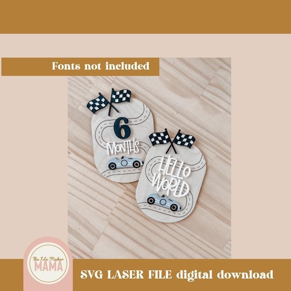Racing Car Milestone SVG | Baby Milestone Cut File | Digital Download | Baby Shower Gift | Laser Cut File for Laser Machine | Engraved Sign
