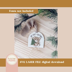 赤ちゃんの初めてのクリスマスオーナメント SVG | クリスマスレーザーカットファイル | レーザー用デジタルファイル | クリスマスファイル | オーナメントレーザーカットファイル | クマ