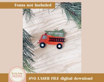 Service Cars With Tree Ornament SVG | Police Car SVG | Mail Truck SVG | Christmas Laser Cut Files | Christmas ornament digital file