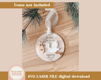 Baby Stork Ornament SVG | Christmas laser cut files | Digital files for laser | Christmas Files | Ornament Laser Cut File | Baby Arrival