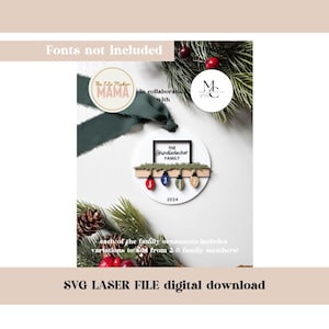 Ornamento de família de lâmpada SVG | Arquivo de corte a laser de enfeite de Natal | Ornamento de família 2024 | Arquivos digitais de Natal | SVG de Natal