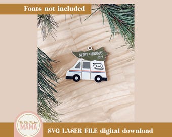 Service Cars With Tree Ornament SVG | Police Car SVG | Mail Truck SVG | Christmas Laser Cut Files | Christmas ornament digital file