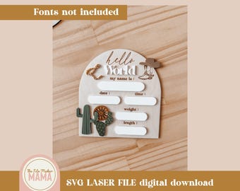 Western Baby Birth Stats Cut File | SVG File | Digital Download | Laser Cut File | Engraved File | Baby Laser Cut File | Baby Boy Sign Svg