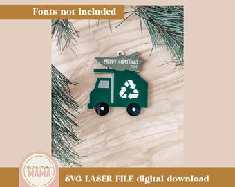 Service Cars With Tree Ornament SVG | Police Car SVG | Mail Truck SVG | Christmas Laser Cut Files | Christmas ornament digital file