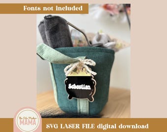 Cauldron Basket Tag SVG | Halloween Tag Laser Cut | Boo Basket Digital File | Witch Digital File | Basket Name Tag SVG | Files for Halloween