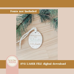 Gepersonaliseerde speciale bezorging SVG | Digitaal kerstvak | Houten ornament SVG | Kerstbestanden | Digitaal bestand Santa's Nice List |