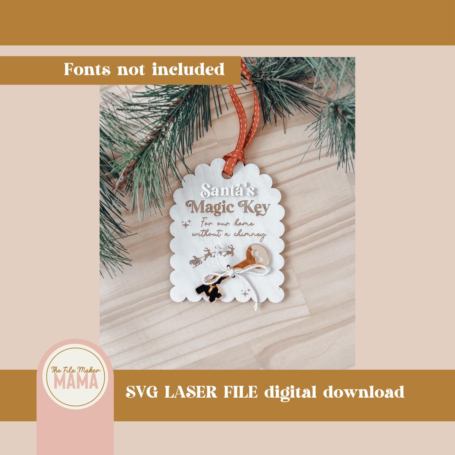 Santa’s Magic Key SVG | Christmas Tray Digital File | Wooden Ornament SVG | Christmas Files | Santa's Nice List Digital File | Laser