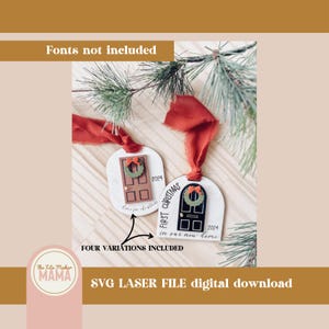 Premier Noël dans notre nouvelle maison ornement SVG | Fichier numérique de Noël | Fichiers de Noël découpés au laser | Fichiers numériques d'ornement | Maison neuve 2024