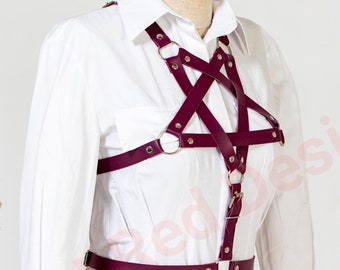 Pentagram Leather Harness, Exclusive Fetish Harness, Bondage Harness & Leather Fetish Wear, Chest and Bondage Harness