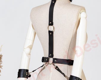 Handmade Vegan Leather Chest Harness with Cuffs