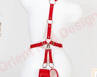 Vegan Leather Chest Harness with Cuffs: Plus Size Harness Belt