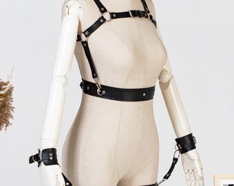 Full Body Leather Harness for Submissive Play, Leather Bondage Body Harness, Bdsm Restraint Gear for Couples, Kink Leather Body Harness