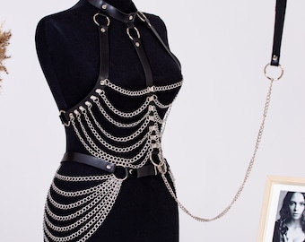 Strappy Vegan Leather Chain Body Harness: Festival Fashion