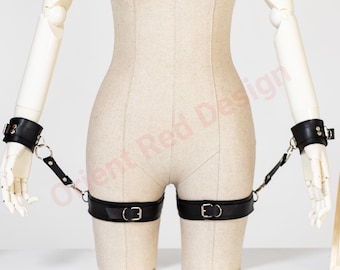 Vegan Leather Thigh Harness Set: Handcrafted Leg Cuffs