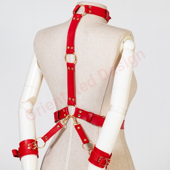 Elegant Bondage Restraint Collar, Leather Kink Collar for Submissive Play, Plus Size Bdsm Erotic Lingerie, Bondage Harness Set