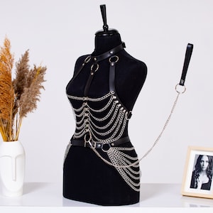 Chain Harness Set: Vegan Leather Lingerie, Pole Dance Wear