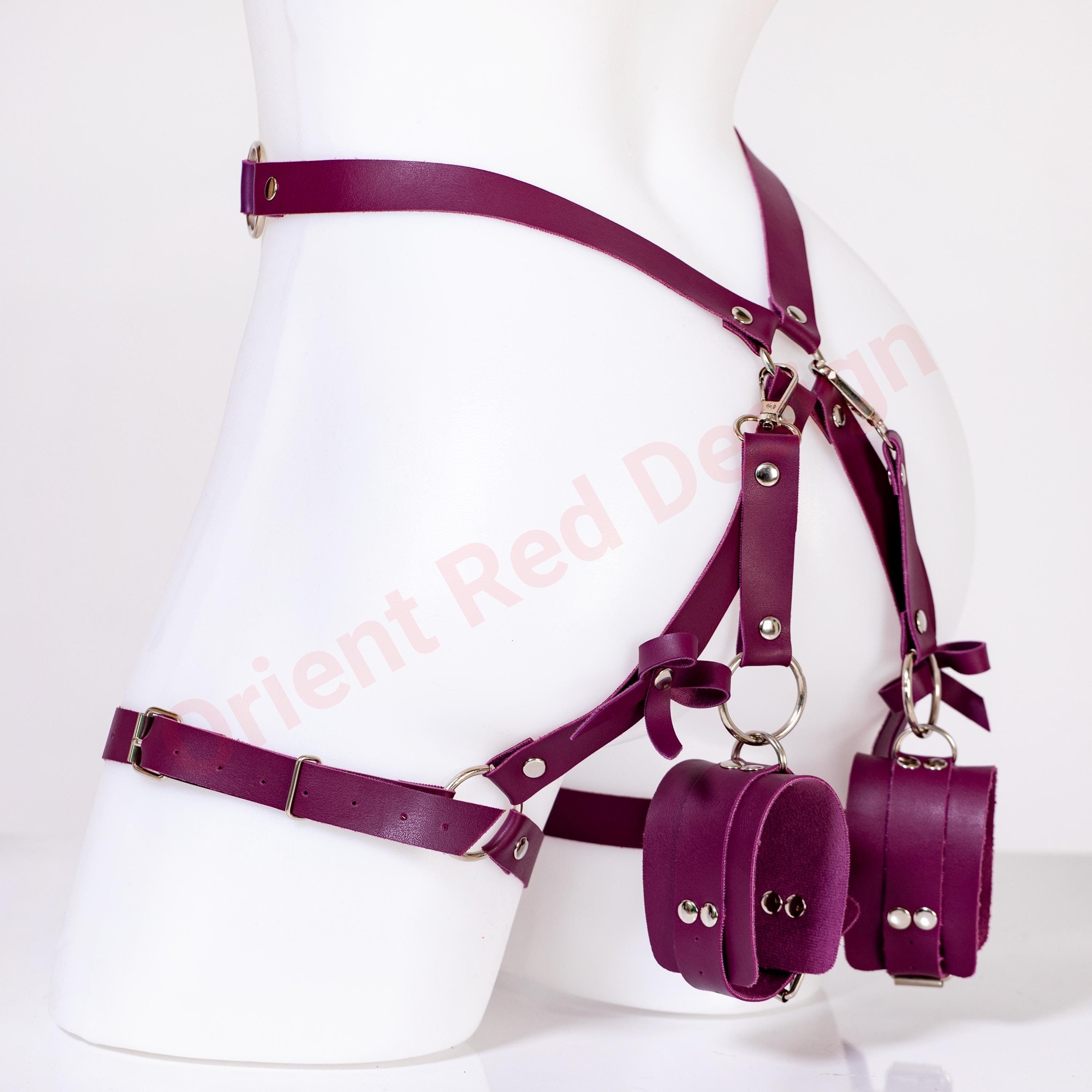 Ensemble,lingerie sexy de femmes Ceintures de harnais de jambes en cuir