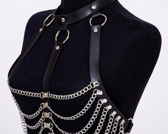Handmade Vegan Leather Chain Harness Set: Goth Body Jewelry