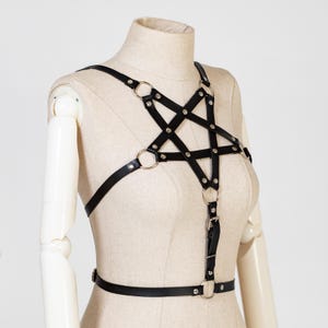 Sexy Pentagram Design for Lingerie, Pentagram Cage Bra Straps, Vegan Leather Rave Top, Sexy Goth Harness