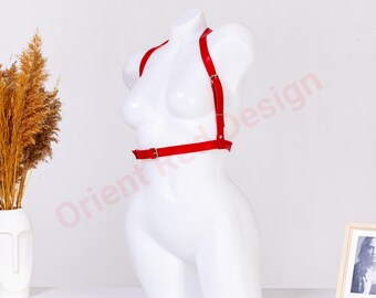 Leather Bdsm Harness, Bondage Chest Harness, Perfect Gift for Her or Him, Red Bondage Harness, Stylish Chest Belt