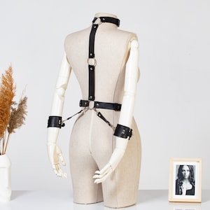 Handmade Vegan Leather Chest Harness with Cuffs