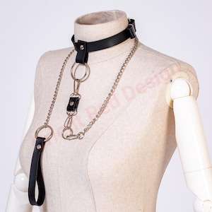 Leather Collar with Chain, Bondage Choker, Choker Collar Leash, Collar and Leash Set, Collar with Ring, Leather Choker, Leather Collar