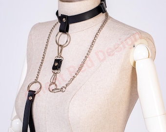 Leather Collar with Chain, Bondage Choker, Choker Collar Leash, Collar and Leash Set, Collar with Ring, Leather Choker, Leather Collar