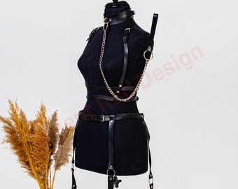 Adjustable Vegan Leather Chain Harness Set, Halloween Costume